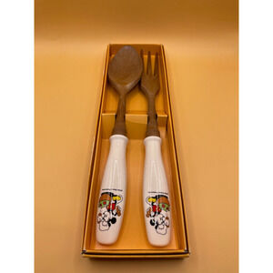 Vintage Walt Disney Mickey Mouse Salad Serving Fork and Spoon Retro